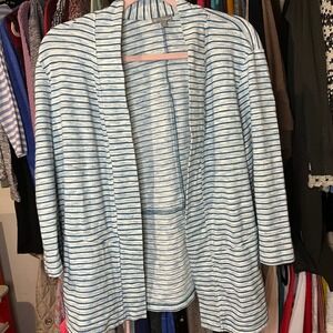 T by Talbots Striped Knit Cardigan Open Front Blue White Womens‎ Size X